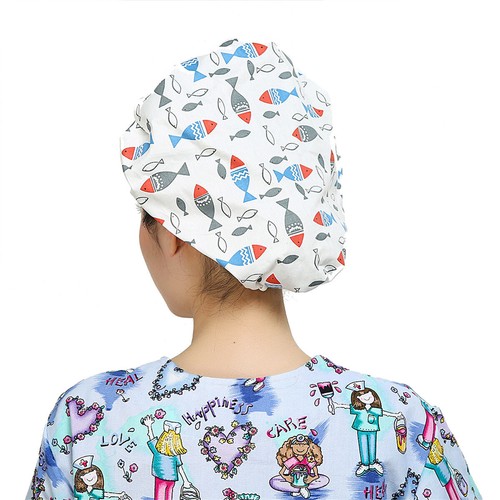 Bouffant Scrub Cap with Sweatband Ponytail Hats One Size Head Cover Floral Print - Picture 194 of 274