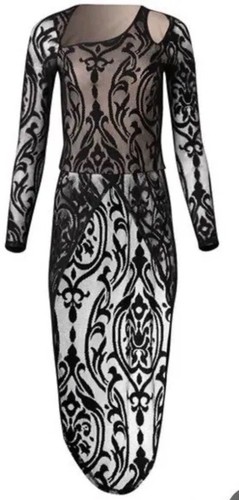 Venus Black Lace Cutout Front Maxi Top Asymmetrical Sheer Sexy Stretch Sz Large