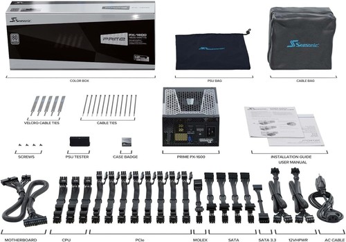 Seasonic Prime PX-1600 Platinum ATX 3.0 1600W Fully Modular Power Supply *NEW* - Afbeelding 4 van 5