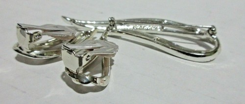 SARAH COVENTRY PIN BROOCH CLIP ON EARRINGS SILVER TONE ABSTRACT EAR DROP - Picture 4 of 5