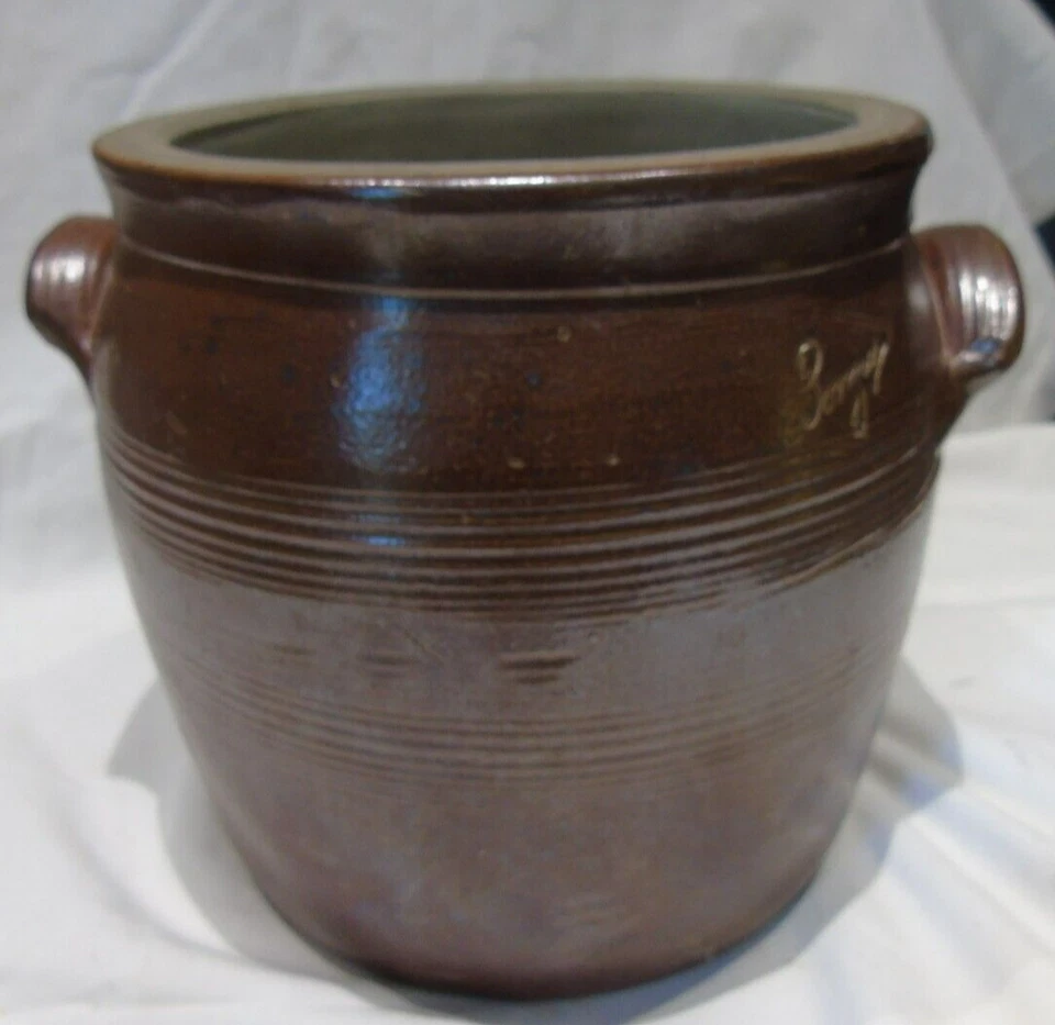 Ancien pot à graisse confit en grès vernis Bonny 4, couleur Marron TBE - Photo 2/4