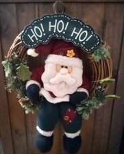 Vintage Plush Santa Claus Door Twig Branch Wreath Christmas Decoration