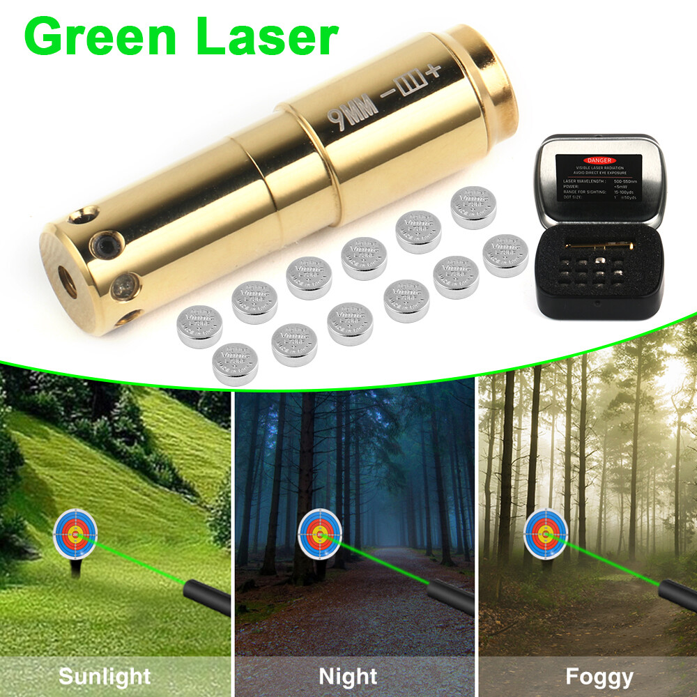 9mm Green Laser Bore Sight Cartridge Dry Fire Shooting Training Brass Boresight eBay