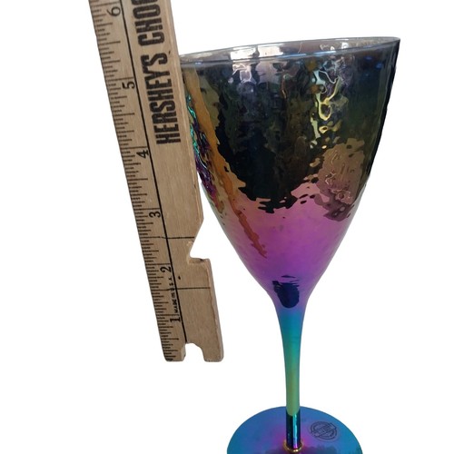 4 Sienna Stem Wine Handmade Rainbow Iridescent Champagne Glasses 380m Barware 9" - Picture 11 of 17