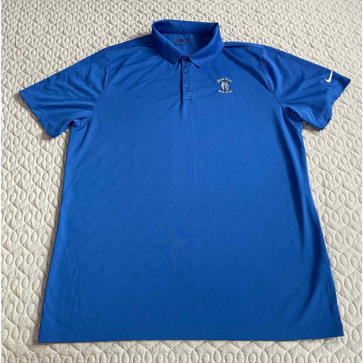 Men’s Nike Golf Dri-Fit Standard Fit Polo Shirt Brae Loch Gold Club XL Blue - Main Image