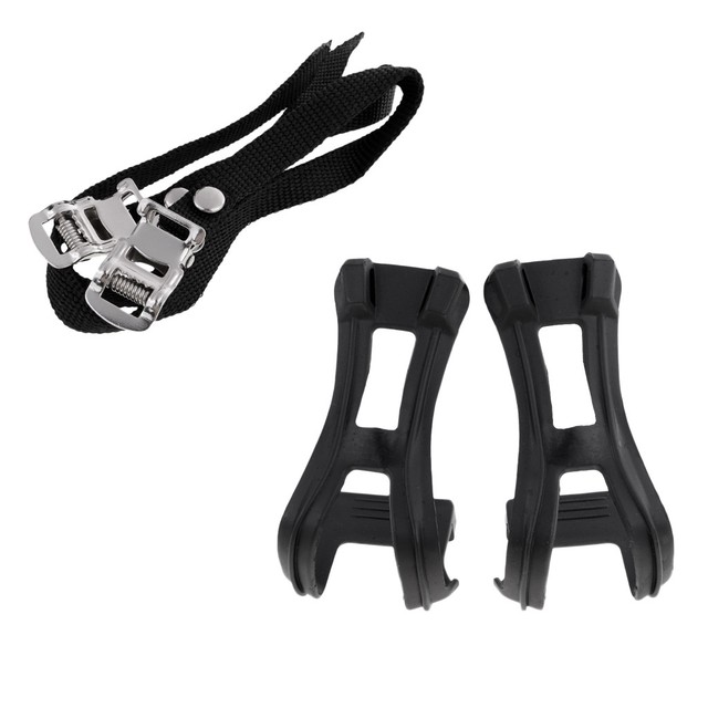 1 Pair Road Mountain Bike Bicycle Pedal Toe Clips and Strap Set with
