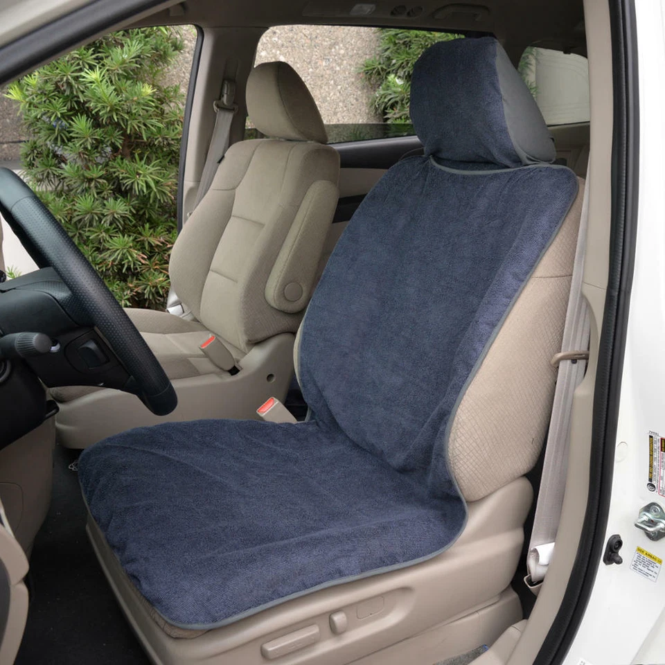 Paquete de 2 fundas de asiento de coche con toallas - Funda de asiento delantera impermeable con borde gris Foto 2 de 4