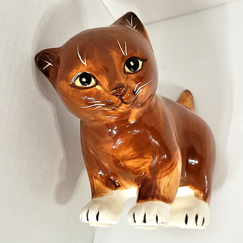 Vtg Seymour Mann Cat Kitten Brown White Porcelain Figurine Japan Tail Up 5" Read - Picture 2 of 13