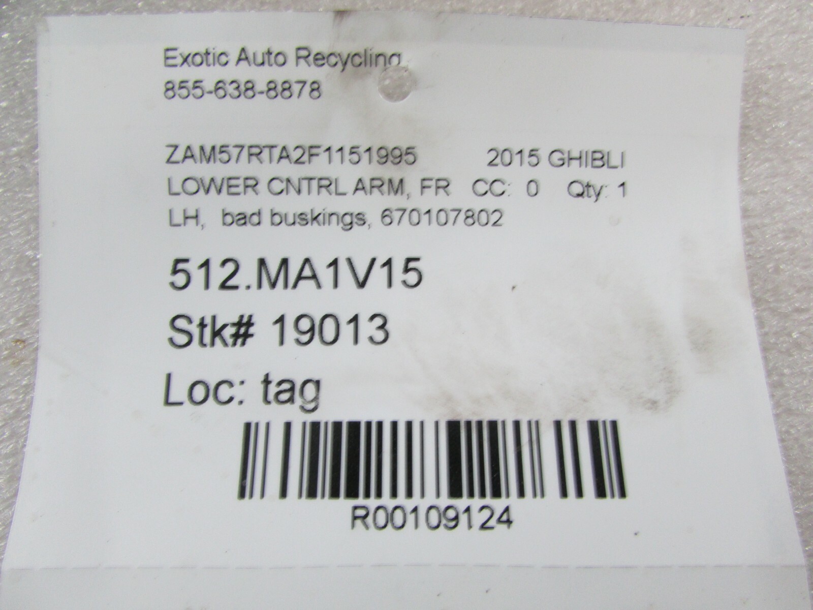 Maserati Ghibli, LH, Left Lower Control Arm, Used, P/N 670107802
