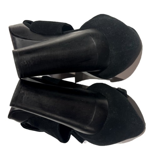 Nine West 9 X 9 Black Suede Pumps Peep Toes Block 3.5”Heels Womens Size 7 - Picture 7 of 10