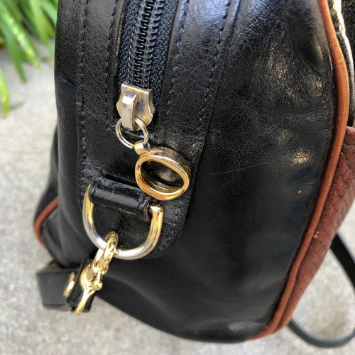 VTG OROTON Sydney Leather Bowling Purse Hand Bag Black Shiny Crossbody Womens - Picture 9 of 16