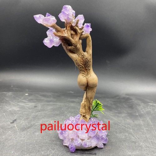 1pc Natural Amethyst Cluster Women Tree Man Quartz Crystal Skull Female 6.2" - Picture 9 of 10