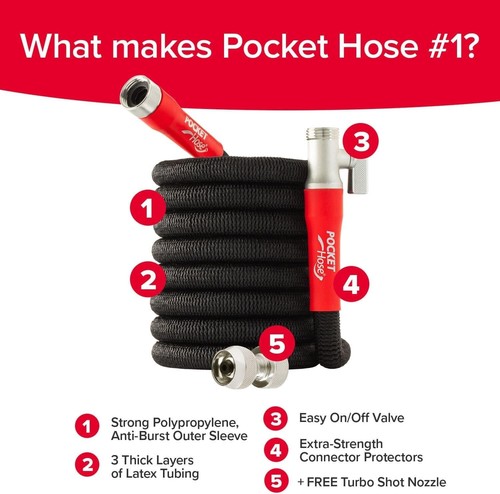 Silver Bullet Expandable Garden Hose 25-FT Adjustable Turbo Shot Nozzle, AS-SEEN - Picture 4 of 8