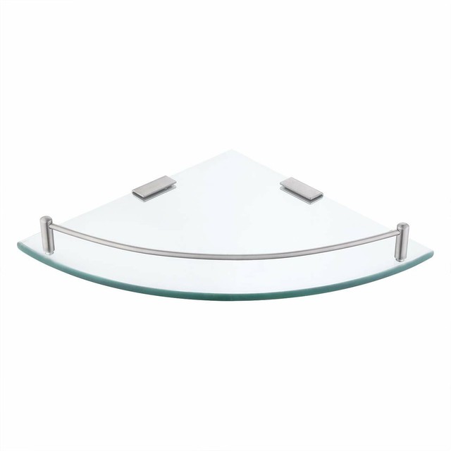 Wall Mount Brushed Nickel Shelf Glass Bathroom Bath Corner Shower Tempered