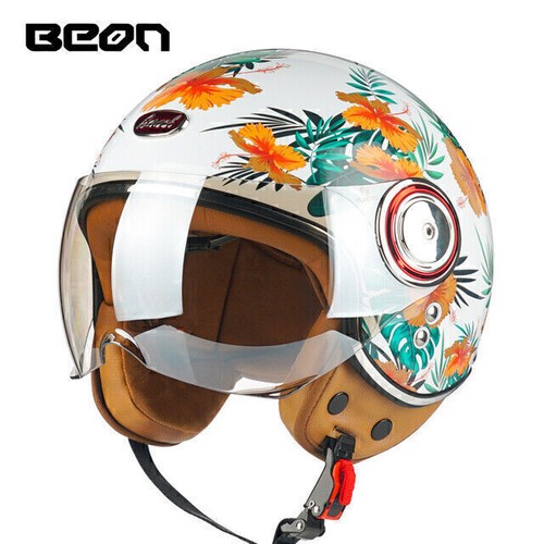 BEON 3/4 Open Face Helmets Motorcycle Motocross Vintage Moto Casque Casco Retro - Foto 10 di 29