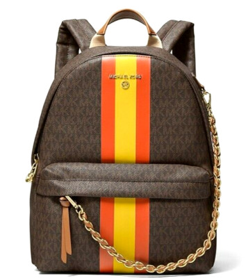  MICHAEL KORS SLATER BACKPACK BROWN LOGO POPPY STRIPE TRAVEL SCHOOL BAG NWT!
