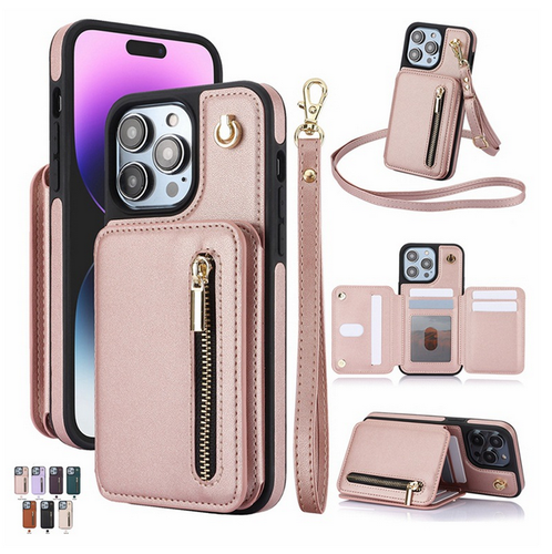 Men/Women Zipper Card Stand Wallet Shoulder Bag Phone Case For iPhone/Samsung - 第 1/22 張圖片