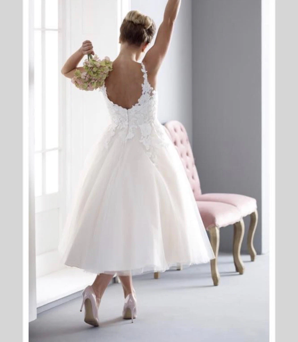 House of Nicholas 2313 ivory pearl tulle tea length Wedding Dress