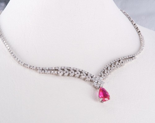 Wunderschöne Damen Traum collier Brillant Diamant Rubin 750 Weißgold 18K Neu - Bild 3 von 11