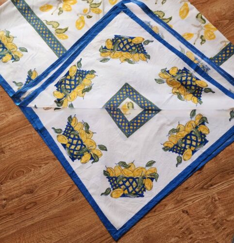 Williams Sonoma Tischdecke 70" x 90" Obst Zitrus blau gelb grün Baumwolle Vintage - Bild 8 von 8
