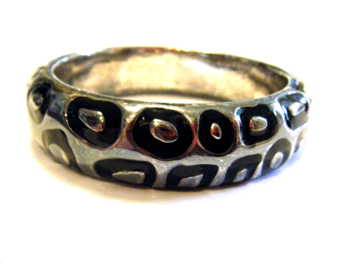 3/4" Simon Sebbag Sterling Silver Black Enamel Animal Print Bangle Bracelet 7.5" - Picture 2 of 5