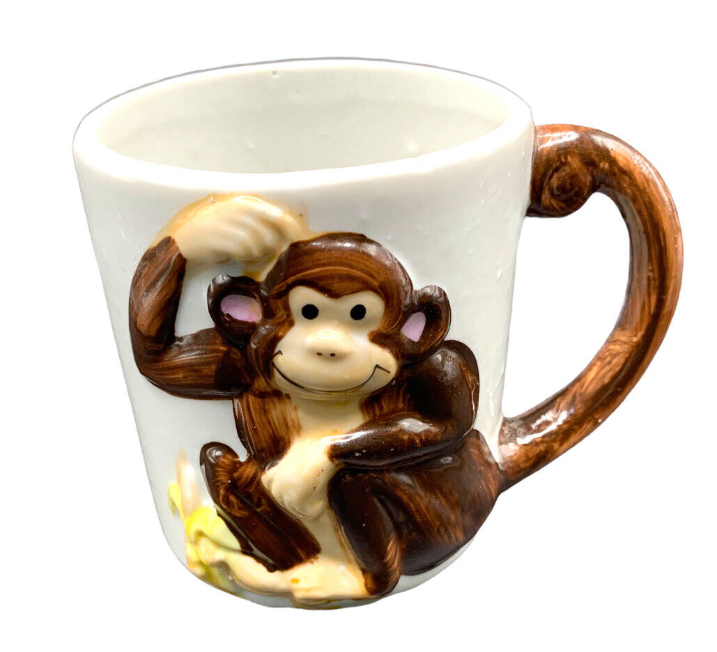 Caneca de café vintage JSNY macaco branco