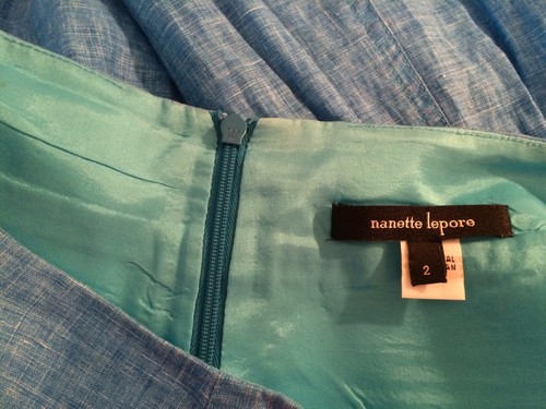 NANETTE LEPORE Skirt Turquoise Blue Pleated Linen Blends Knee Length Career Sz 2 - Picture 7 of 8
