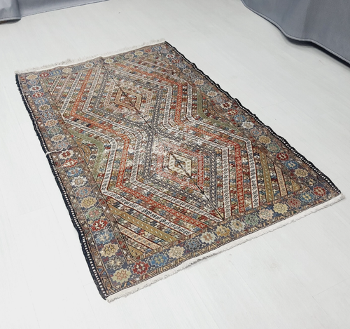 Caucasian Silk Sumak Rug 4x6 ft Fine Quality Rug Silk Sumak Kilim Rug - Picture 1 of 9