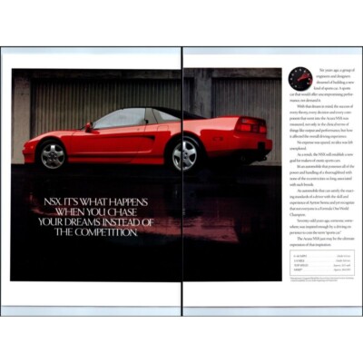 1991 Acura NSX Sports Car 2 Page Vintage Print Ad Chase Your