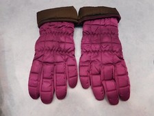 GRANDOE LADIES WINE POLYESTER W/ BROWN TRIM WINTER GLOVES SIZE LARGE