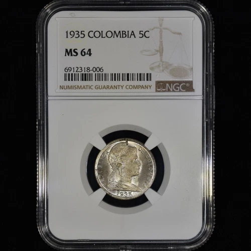 1935 COLOMBIA 5 CENTAVOS ✪ NGC MS-64 ✪ COIN 5C UNCIRCULATED UNC BU ◢TRUSTED◣
