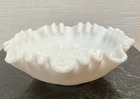 Vintage Imperial Milk Glass Bowl – Windmill Scene with Ruffle Edge