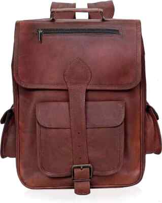 Full Refined Genuine Goat Leather Large Men's Vintage Backpack Laptop Gym Bag