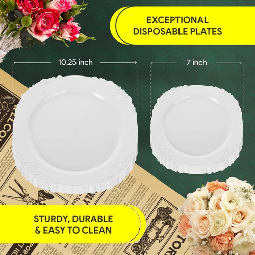Zlion 60 Piece White Disposable Plate Set - Elegant Plastic Dinnerware for Pa... - Picture 3 of 8