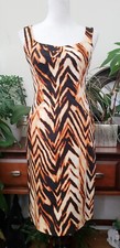 ANNE KLEIN Dress Women 2 Black Orange Multicolor Zebra Stretch Sleeveless Sheath