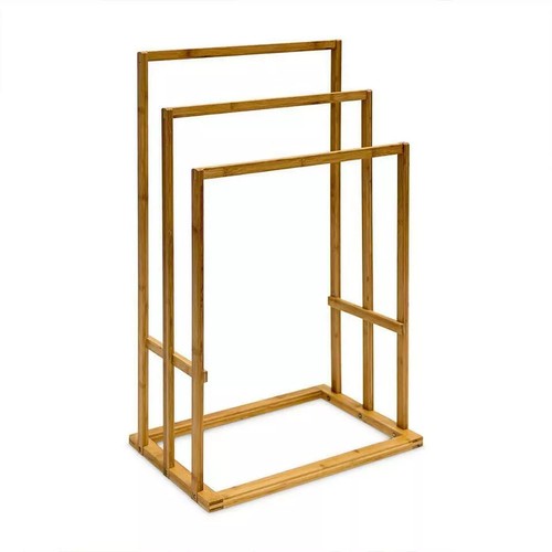Bamboo Wooden 3-Tier Towel Rail Holder Cloth Drying Stand Bathroom Free Standing - Picture 4 of 24