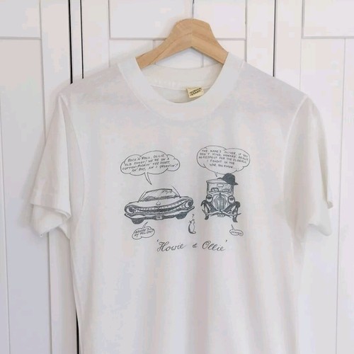 Vintage Einzelstich T-Shirt S/M Autos Grafik weiß - Bild 1 von 7