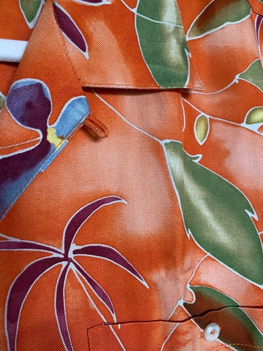 Camisa Hawaiana Campamento Seda 100% Seda Vintage Naranja Floral Tropical Talla Mediana - Imagen 3 de 6