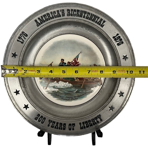Americana Bicentennial Pewter Plate George Washington Crossing Delaware 10.5” - Picture 3 of 7