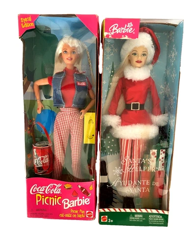 Vintage Barbie Lot Santa's Helper Bilingual Edition 2004 Coca Cola Picnic 1997