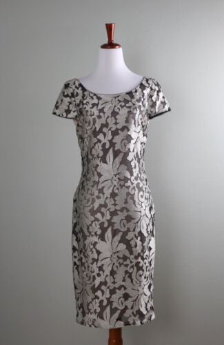 CALVIN KLEIN $139 Embroidered Sheer Mesh Lace Beige Lined Sheath Dress Size 8