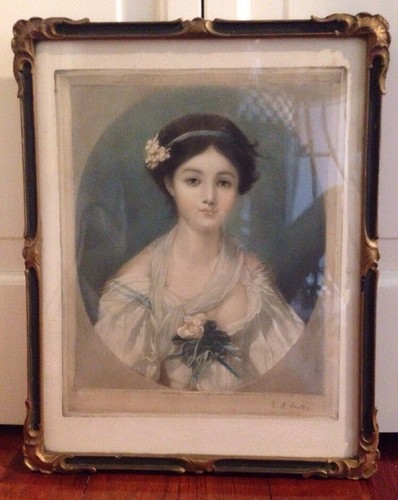 Antike Mezzotinta Lithographie Druck If A Beautiful Lady. um 1910 alles original - Bild 1 von 7