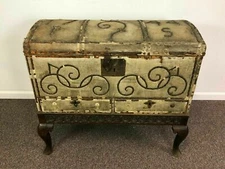 18th Century Hide Covered Dome Top Trunk on Frame w/ Original Label - Dublin
