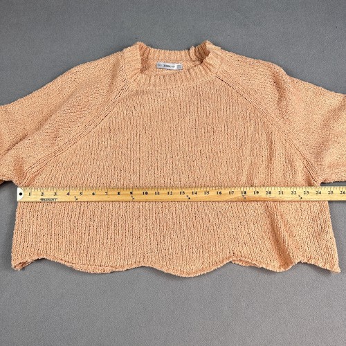 Zara Sweater Womens Medium Peach Oversized Boho Knit Cropped Scalloped Hem - Picture 4 of 8