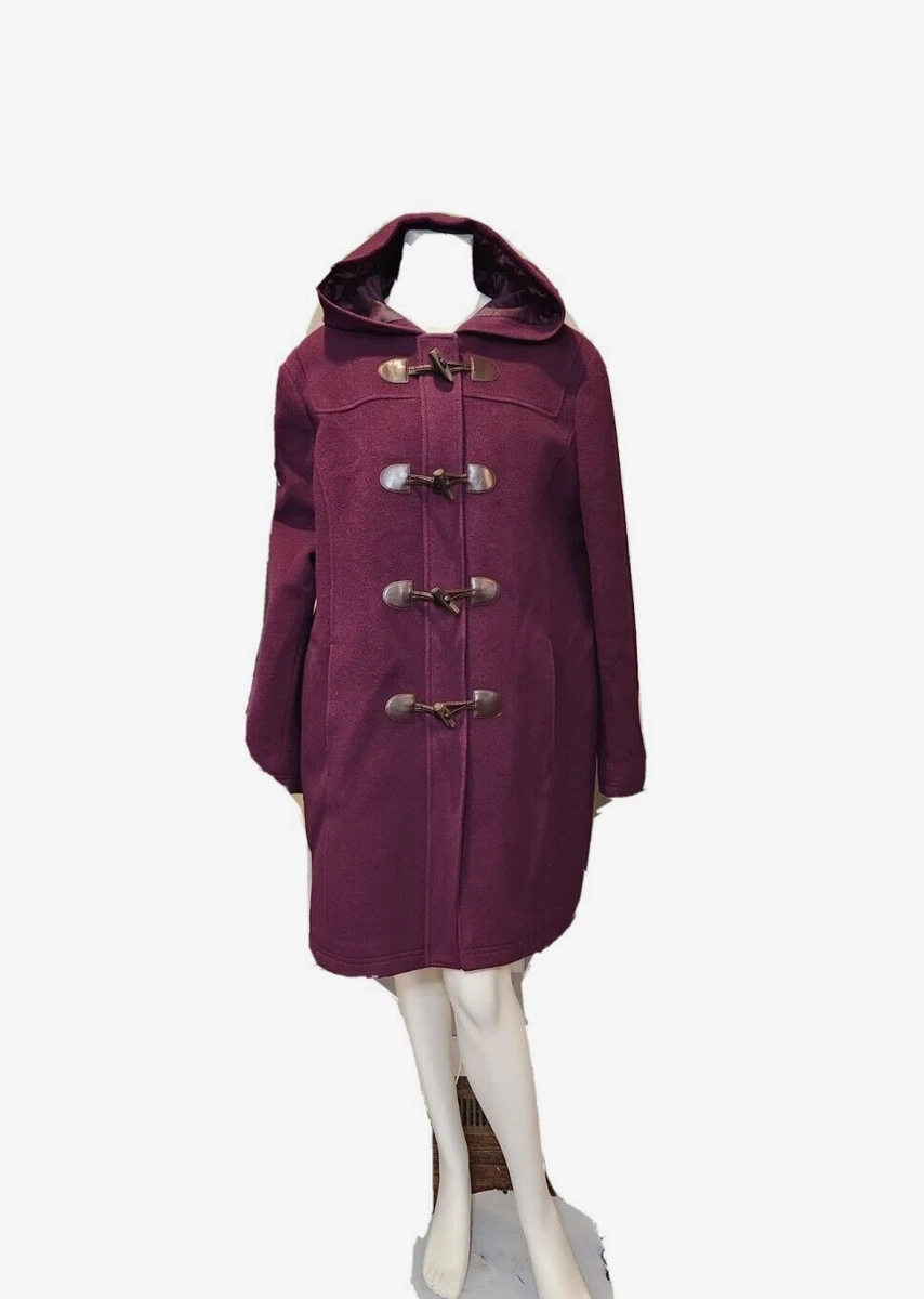 Vtg LL Bean Bellandi Italian Wool Thinsulate Toggle Hooded Coat Purple  Womens 18