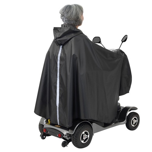 New Mobility Scooter Cape Waterproof Rain Coat Poncho Hood Cover Black Clear PVC - Picture 9 of 9