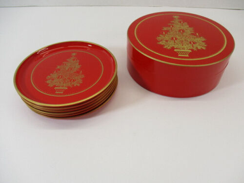 Vintage Otagiri Japan Weihnachtsbaum Untersetzer 6er Set Rot Kunststoffkoffer MCM Barwagen - Bild 18 von 21