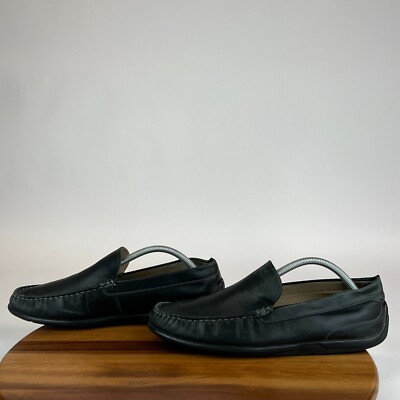 Mens Ecco Black Leather Slip On Driving Loafers Shoes Size  display picture 1