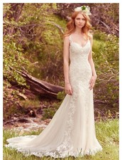 Maggie Sottero Ivory Over Champagne Fit & Flare Wedding Gown DT7MC324 Size 12
