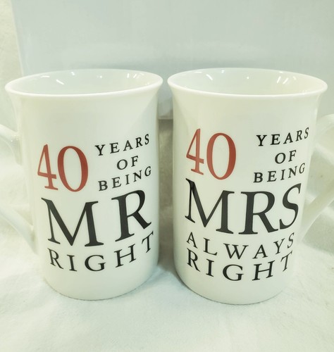 NIB 40th Anniversary GIFT Funny Mr Right & Mrs Always Right Tea Cup Coffee Mug - Picture 3 of 6